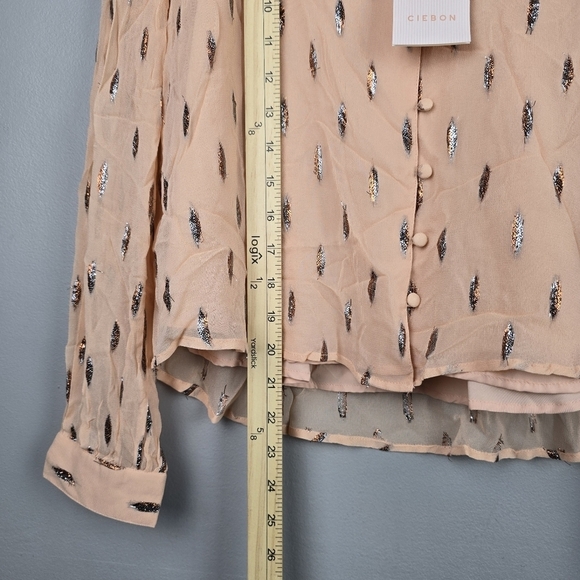 CIEBON Farah Top Button-up Slight Crop Peach Metallic All Over Print Women Sz S‎ - Picture 10 of 12